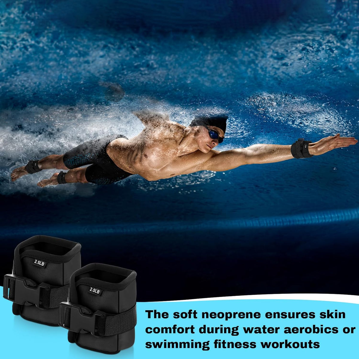 2 Pairs Ankle Wrist Weights for Land or Aquatic Exercise Aqua Cuffs Aqua Aerobics Fitness Bands for Ankle and Wrist Adjustable Weights for Swimming Pool Workout Equipment