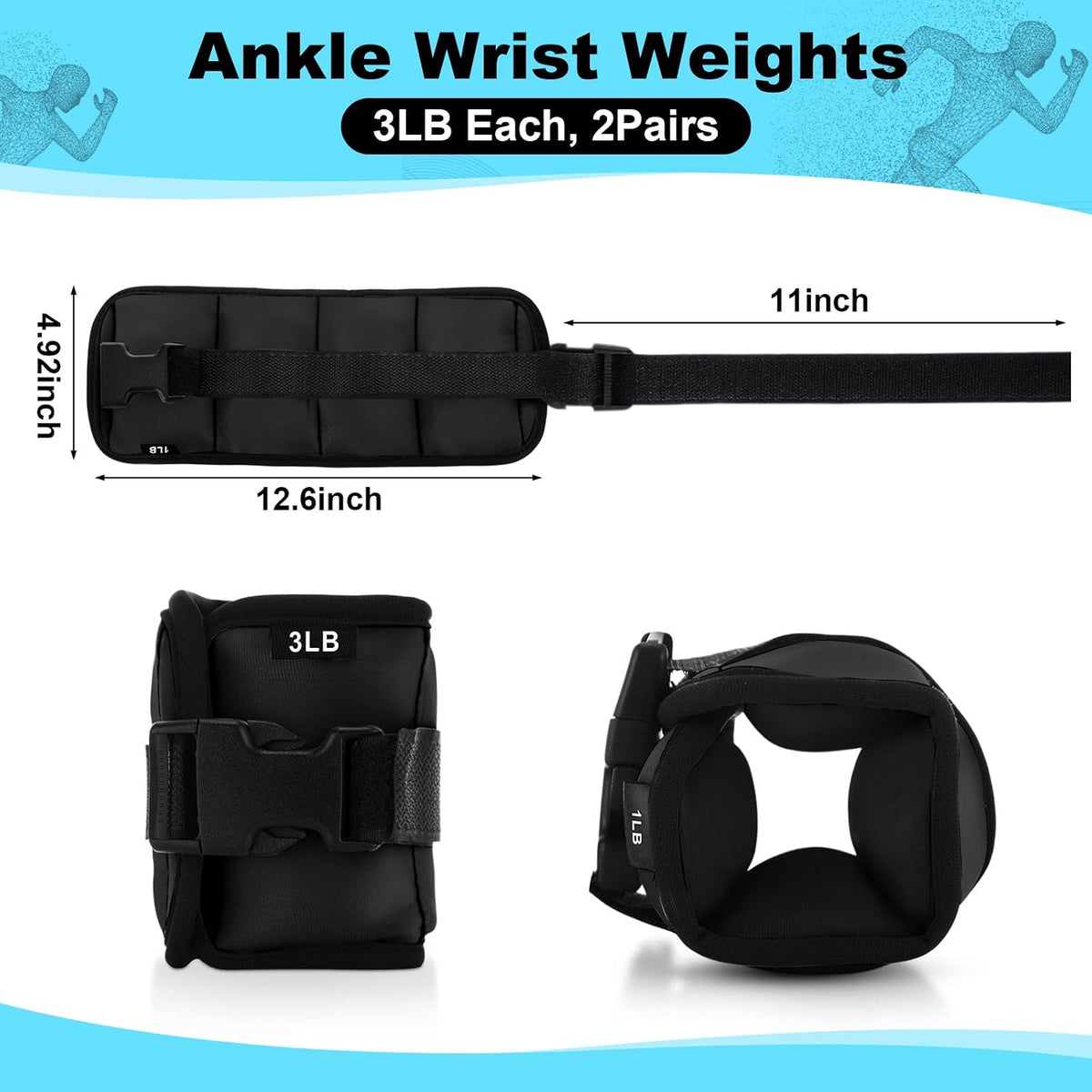 2 Pairs Ankle Wrist Weights for Land or Aquatic Exercise Aqua Cuffs Aqua Aerobics Fitness Bands for Ankle and Wrist Adjustable Weights for Swimming Pool Workout Equipment