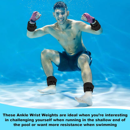 2 Pairs Ankle Wrist Weights for Land or Aquatic Exercise Aqua Cuffs Aqua Aerobics Fitness Bands for Ankle and Wrist Adjustable Weights for Swimming Pool Workout Equipment