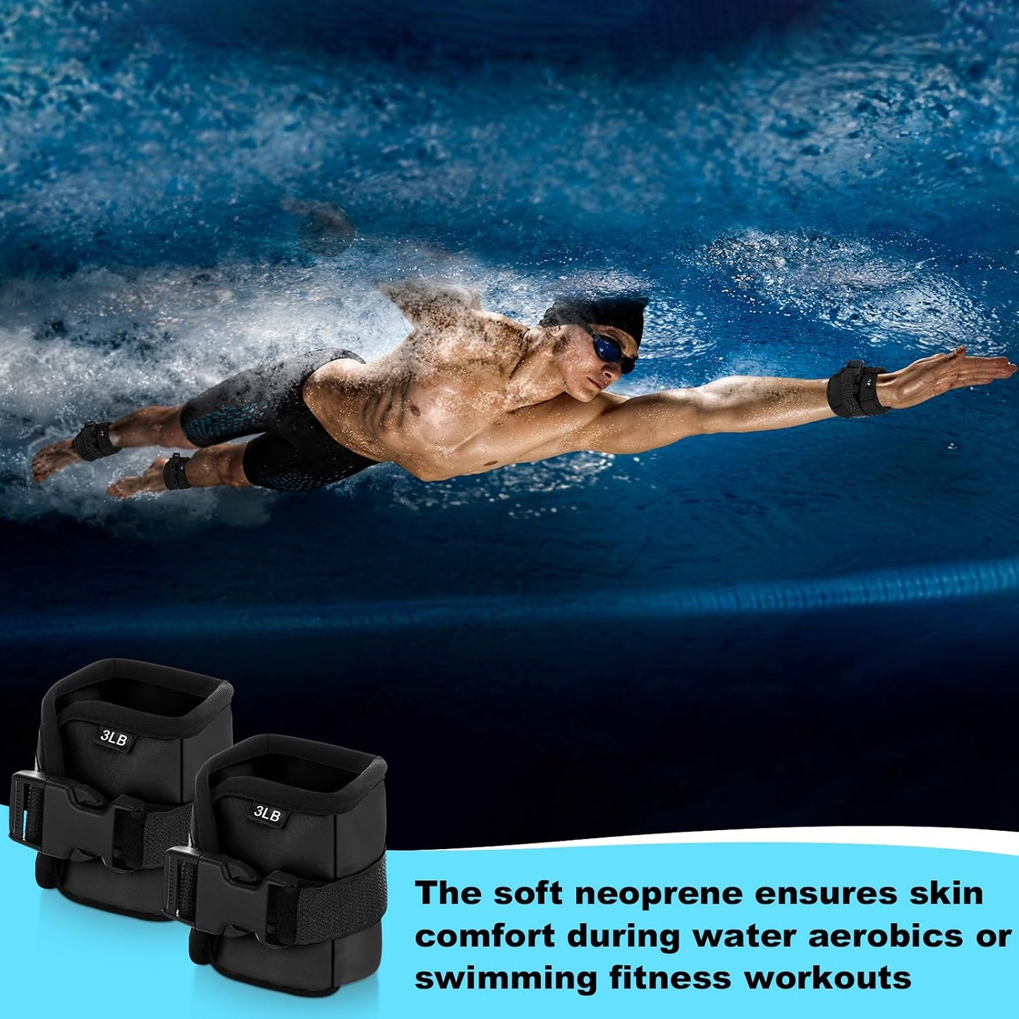 2 Pairs Ankle Wrist Weights for Land or Aquatic Exercise Aqua Cuffs Aqua Aerobics Fitness Bands for Ankle and Wrist Adjustable Weights for Swimming Pool Workout Equipment