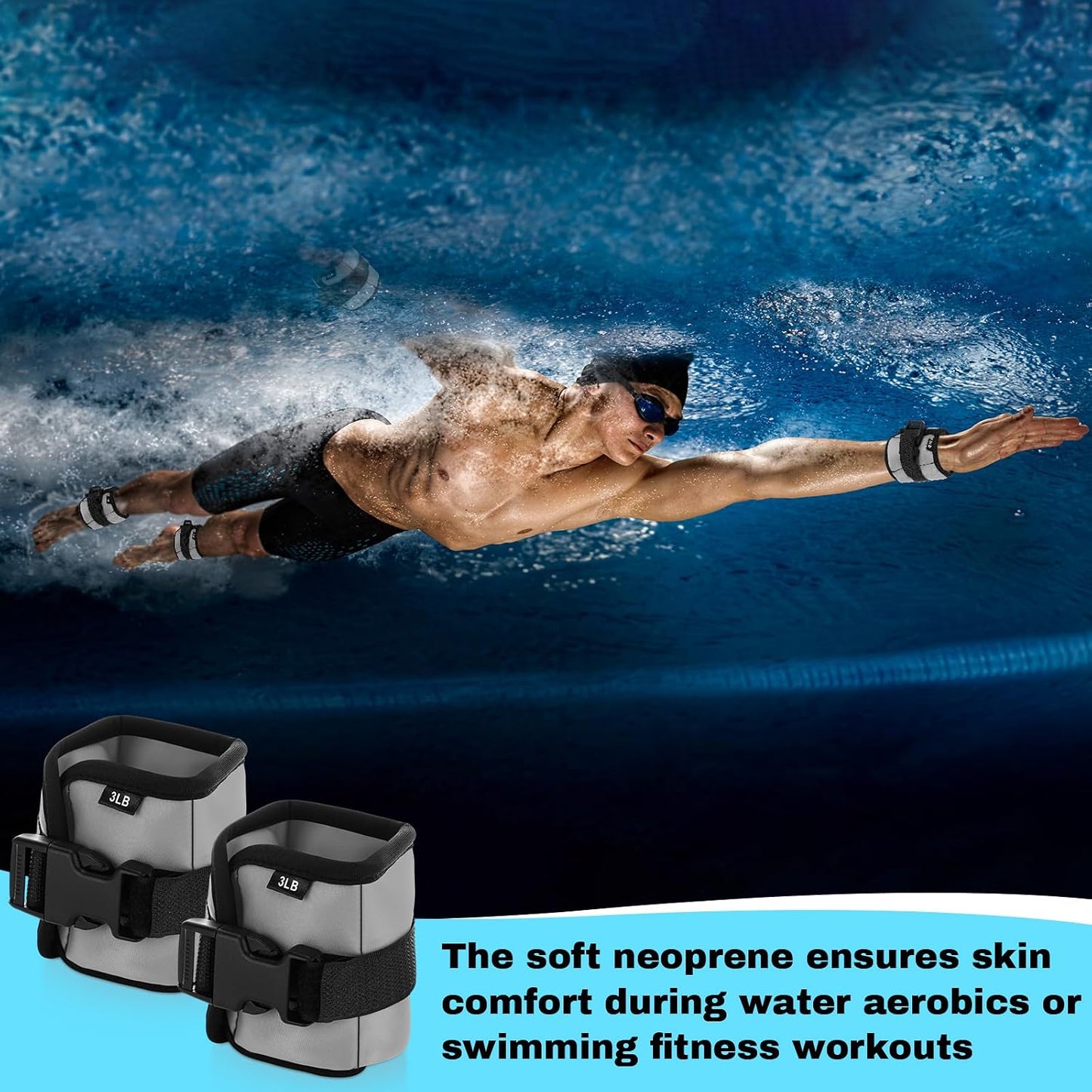 2 Pairs Ankle Wrist Weights for Land or Aquatic Exercise Aqua Cuffs Aqua Aerobics Fitness Bands for Ankle and Wrist Adjustable Weights for Swimming Pool Workout Equipment