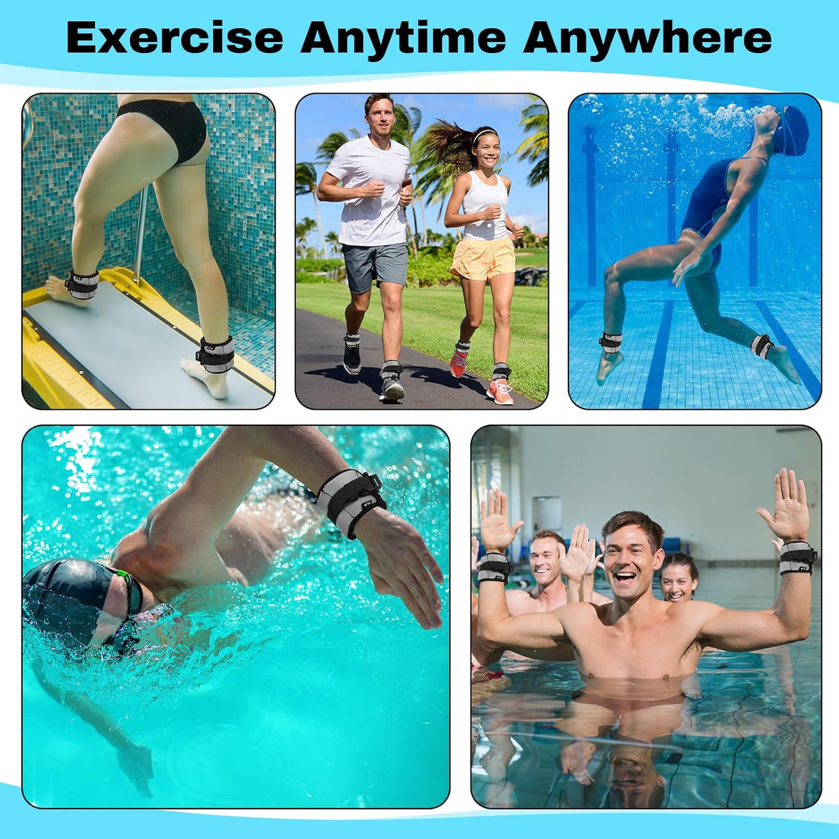 2 Pairs Ankle Wrist Weights for Land or Aquatic Exercise Aqua Cuffs Aqua Aerobics Fitness Bands for Ankle and Wrist Adjustable Weights for Swimming Pool Workout Equipment