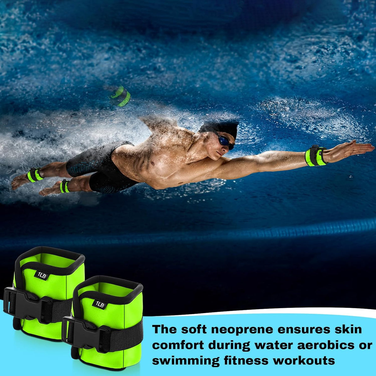 2 Pairs Ankle Wrist Weights for Land or Aquatic Exercise Aqua Cuffs Aqua Aerobics Fitness Bands for Ankle and Wrist Adjustable Weights for Swimming Pool Workout Equipment