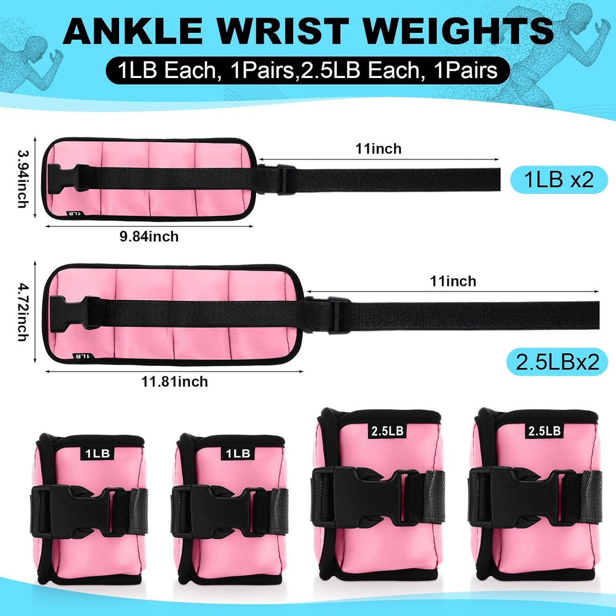 2 Pairs Ankle Wrist Weights for Land or Aquatic Exercise Aqua Cuffs Aqua Aerobics Fitness Bands for Ankle and Wrist Adjustable Weights for Swimming Pool Workout Equipment
