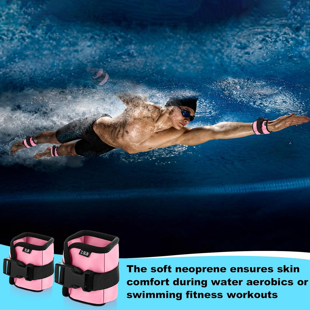 2 Pairs Ankle Wrist Weights for Land or Aquatic Exercise Aqua Cuffs Aqua Aerobics Fitness Bands for Ankle and Wrist Adjustable Weights for Swimming Pool Workout Equipment