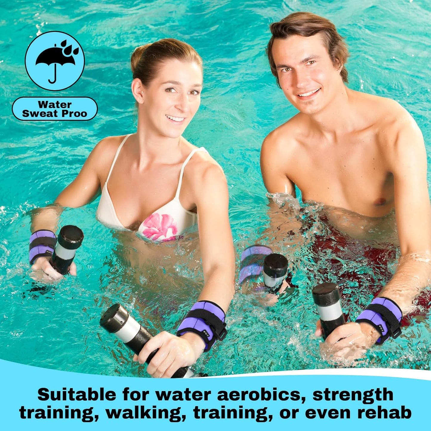 2 Pairs Ankle Wrist Weights for Land or Aquatic Exercise Aqua Cuffs Aqua Aerobics Fitness Bands for Ankle and Wrist Adjustable Weights for Swimming Pool Workout Equipment