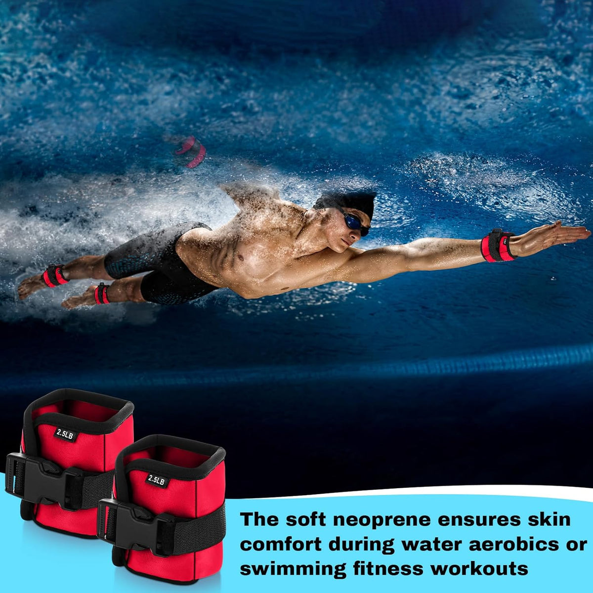 2 Pairs Ankle Wrist Weights for Land or Aquatic Exercise Aqua Cuffs Aqua Aerobics Fitness Bands for Ankle and Wrist Adjustable Weights for Swimming Pool Workout Equipment