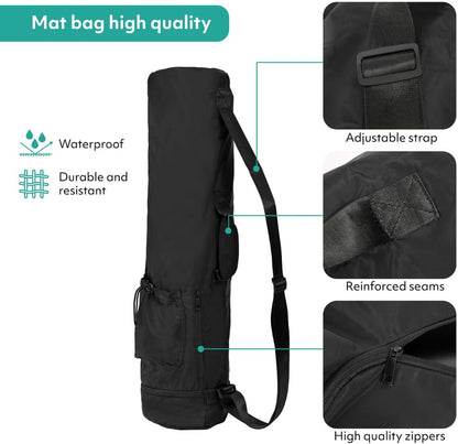 Yoga Mat Bag – Crossbody Gym Bag for Women & Men, Waterproof Travel Carrier Fits Thick Yoga Mat, Multi Pocket Storage with Strap Holder, Shoulder Carry for Fitness Pilates Exercise