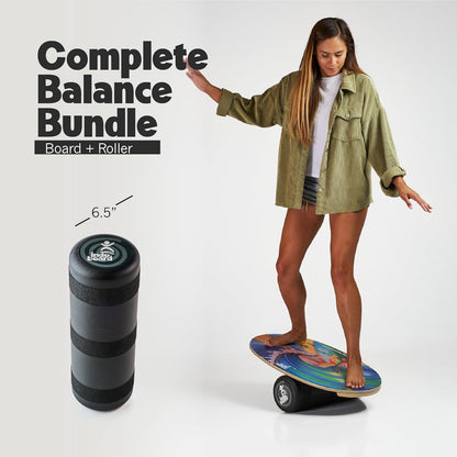 The Original - Balance Board Trainer for Core Strength, Stability & Athletic Performance - Surfing, Skateboarding, Snowboarding, Yoga, Physical Therapy & More. Includes Board and Roller.
