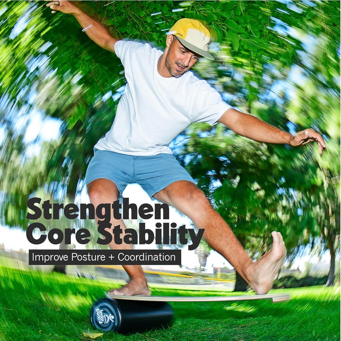 The Original - Balance Board Trainer for Core Strength, Stability & Athletic Performance - Surfing, Skateboarding, Snowboarding, Yoga, Physical Therapy & More. Includes Board and Roller.