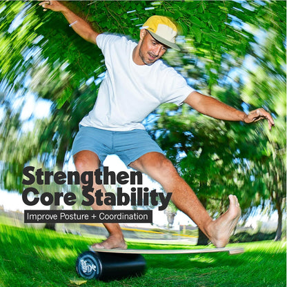 The Original - Balance Board Trainer for Core Strength, Stability & Athletic Performance - Surfing, Skateboarding, Snowboarding, Yoga, Physical Therapy & More. Includes Board and Roller.
