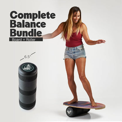 The Original - Balance Board Trainer for Core Strength, Stability & Athletic Performance - Surfing, Skateboarding, Snowboarding, Yoga, Physical Therapy & More. Includes Board and Roller.