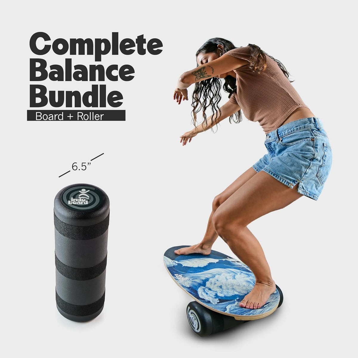 The Original - Balance Board Trainer for Core Strength, Stability & Athletic Performance - Surfing, Skateboarding, Snowboarding, Yoga, Physical Therapy & More. Includes Board and Roller.