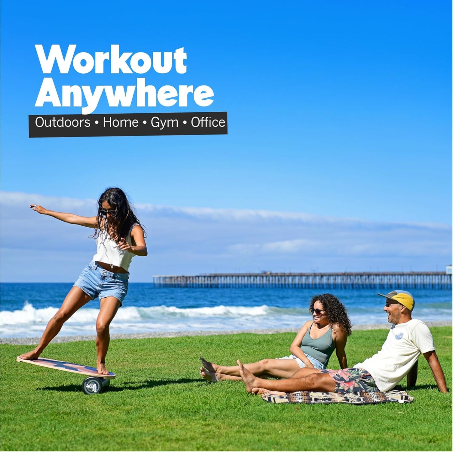 The Original - Balance Board Trainer for Core Strength, Stability & Athletic Performance - Surfing, Skateboarding, Snowboarding, Yoga, Physical Therapy & More. Includes Board and Roller.