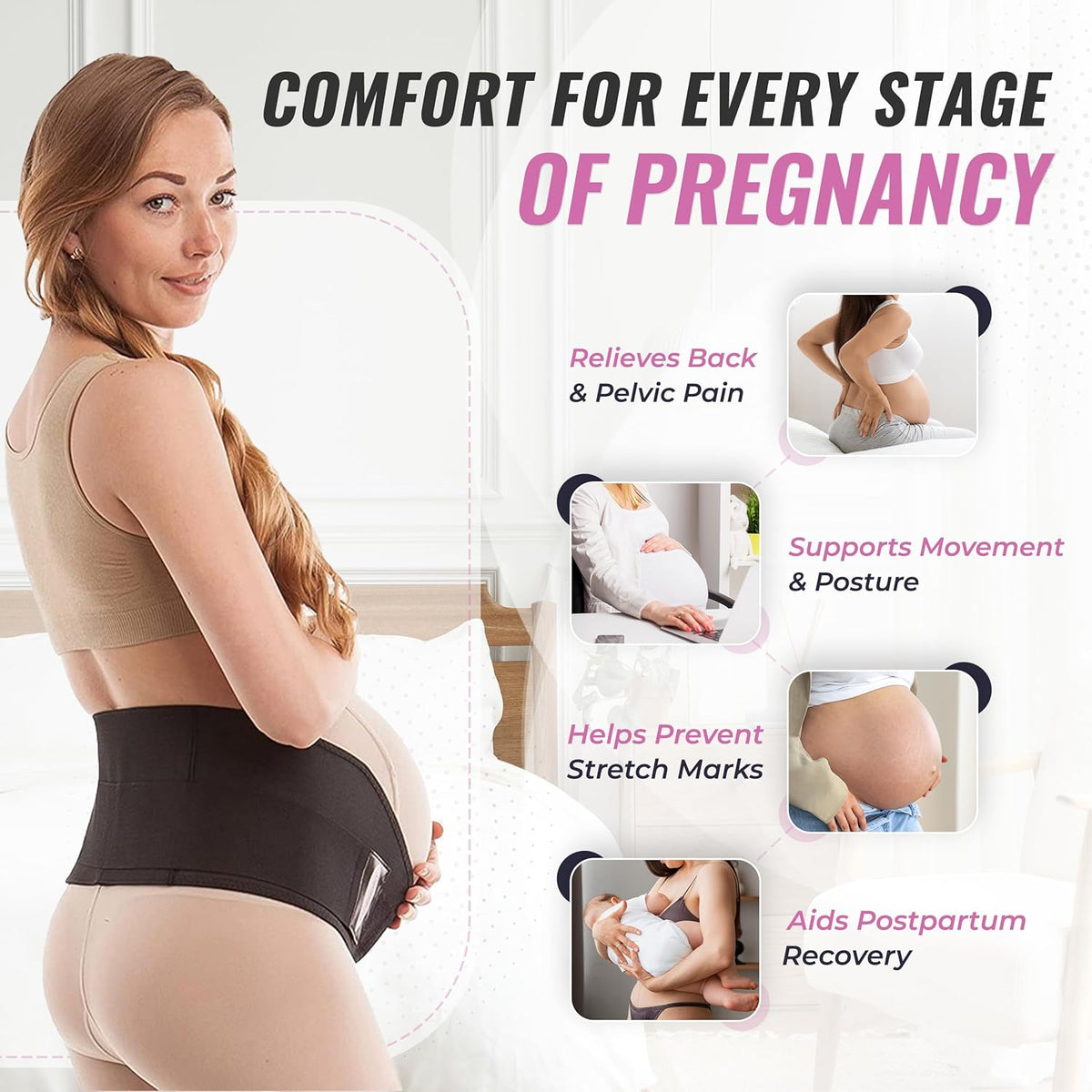 Made in USA Pregnancy Belly Band, Soft & Breathable Maternity Belly Band – Pregnancy Belt for Back, Pelvic & Waist