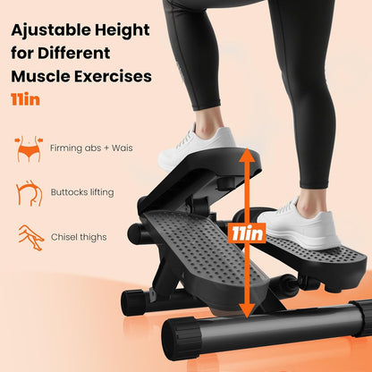 Mini Stair Steppers with Resistance Bands for Exercise at Home, Portable Exercise Twist Stepper Machine for Full Body Workout, 300LBS Capacity