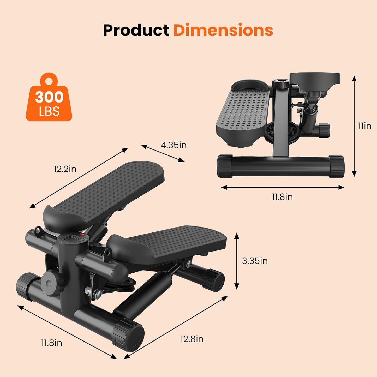 Mini Stair Steppers with Resistance Bands for Exercise at Home, Portable Exercise Twist Stepper Machine for Full Body Workout, 300LBS Capacity