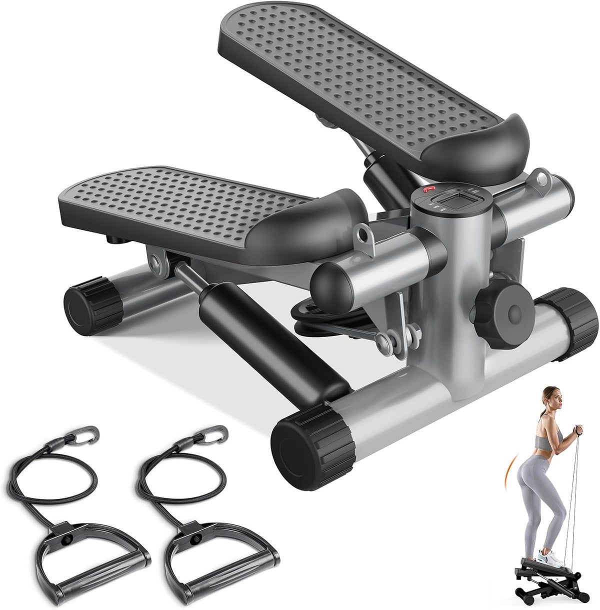 Mini Stair Steppers with Resistance Bands for Exercise at Home, Portable Exercise Twist Stepper Machine for Full Body Workout, 300LBS Capacity