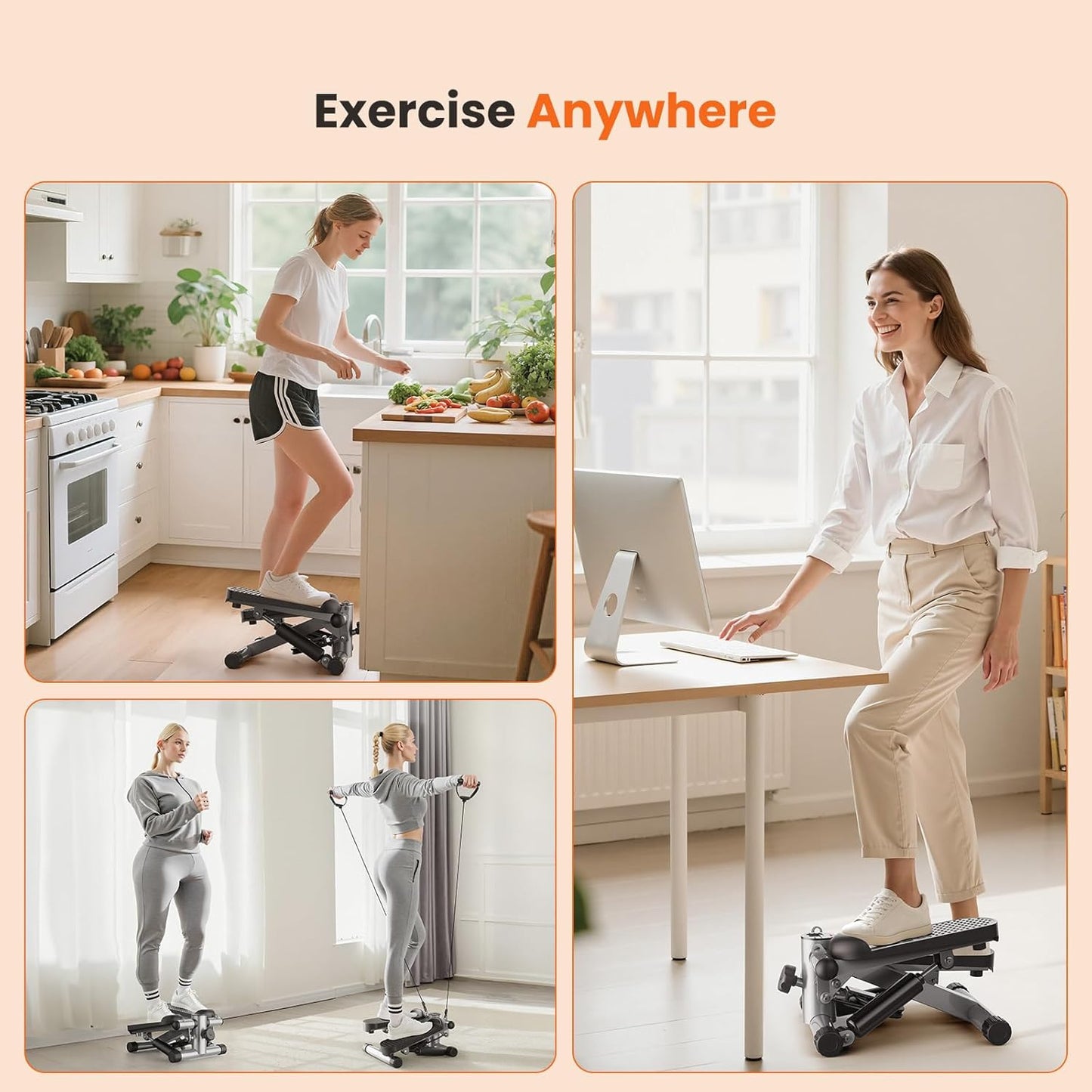 Mini Stair Steppers with Resistance Bands for Exercise at Home, Portable Exercise Twist Stepper Machine for Full Body Workout, 300LBS Capacity
