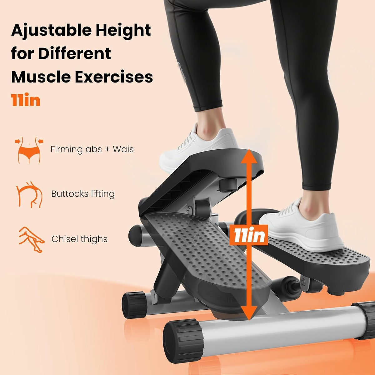 Mini Stair Steppers with Resistance Bands for Exercise at Home, Portable Exercise Twist Stepper Machine for Full Body Workout, 300LBS Capacity