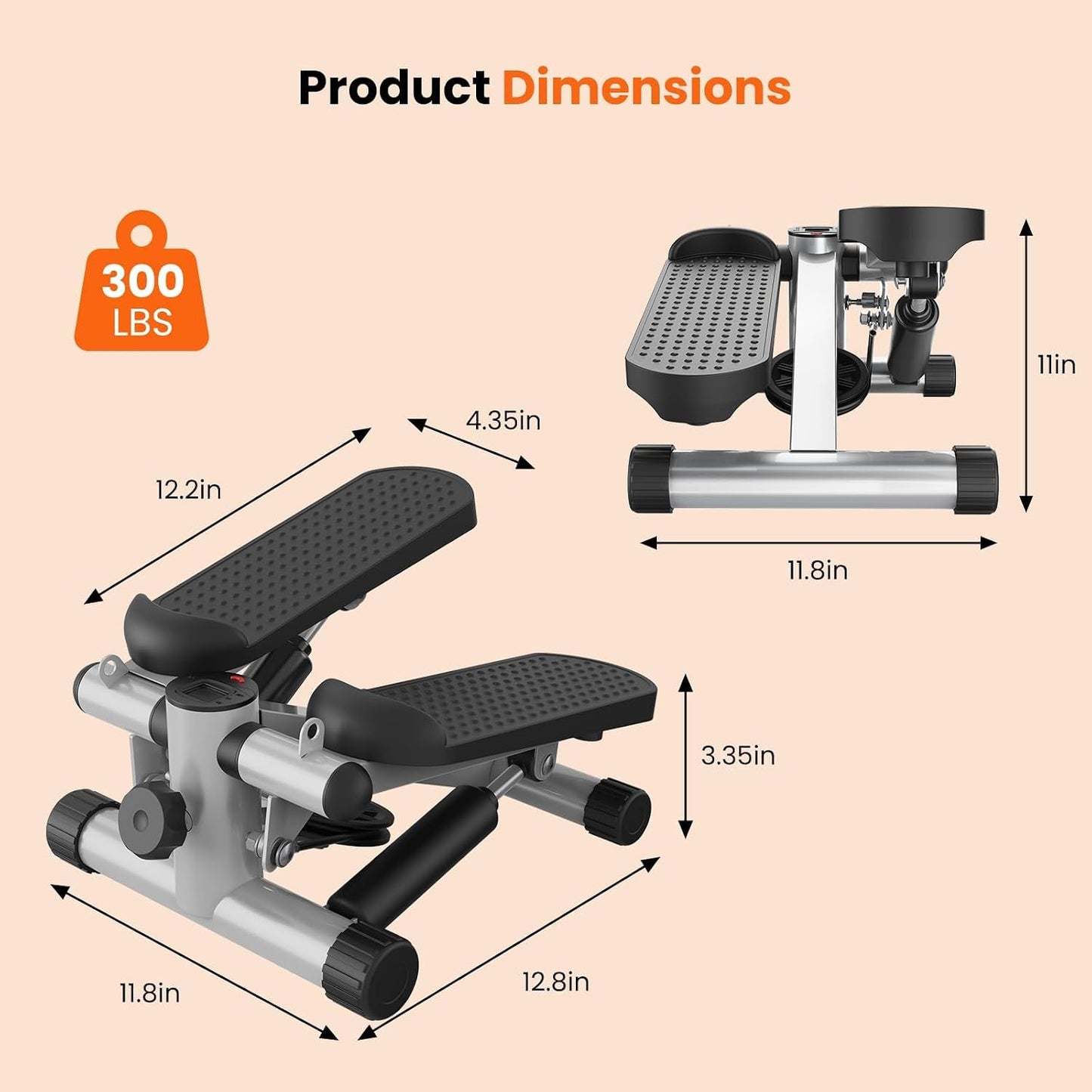 Mini Stair Steppers with Resistance Bands for Exercise at Home, Portable Exercise Twist Stepper Machine for Full Body Workout, 300LBS Capacity