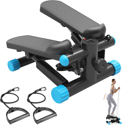 Mini Stair Steppers with Resistance Bands for Exercise at Home, Portable Exercise Twist Stepper Machine for Full Body Workout, 300LBS Capacity