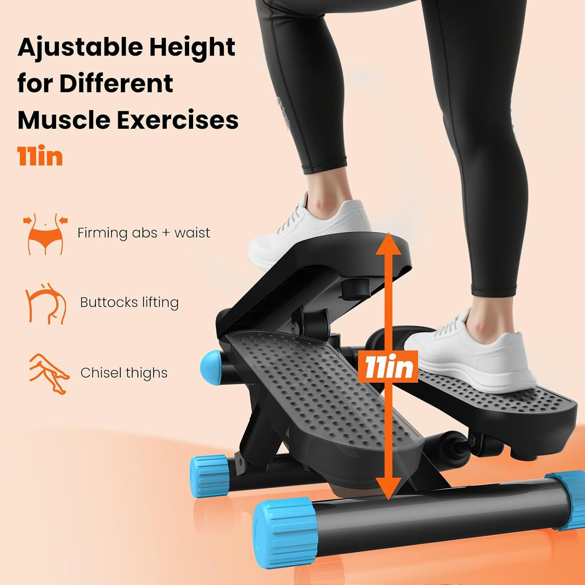 Mini Stair Steppers with Resistance Bands for Exercise at Home, Portable Exercise Twist Stepper Machine for Full Body Workout, 300LBS Capacity