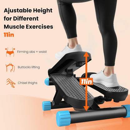 Mini Stair Steppers with Resistance Bands for Exercise at Home, Portable Exercise Twist Stepper Machine for Full Body Workout, 300LBS Capacity