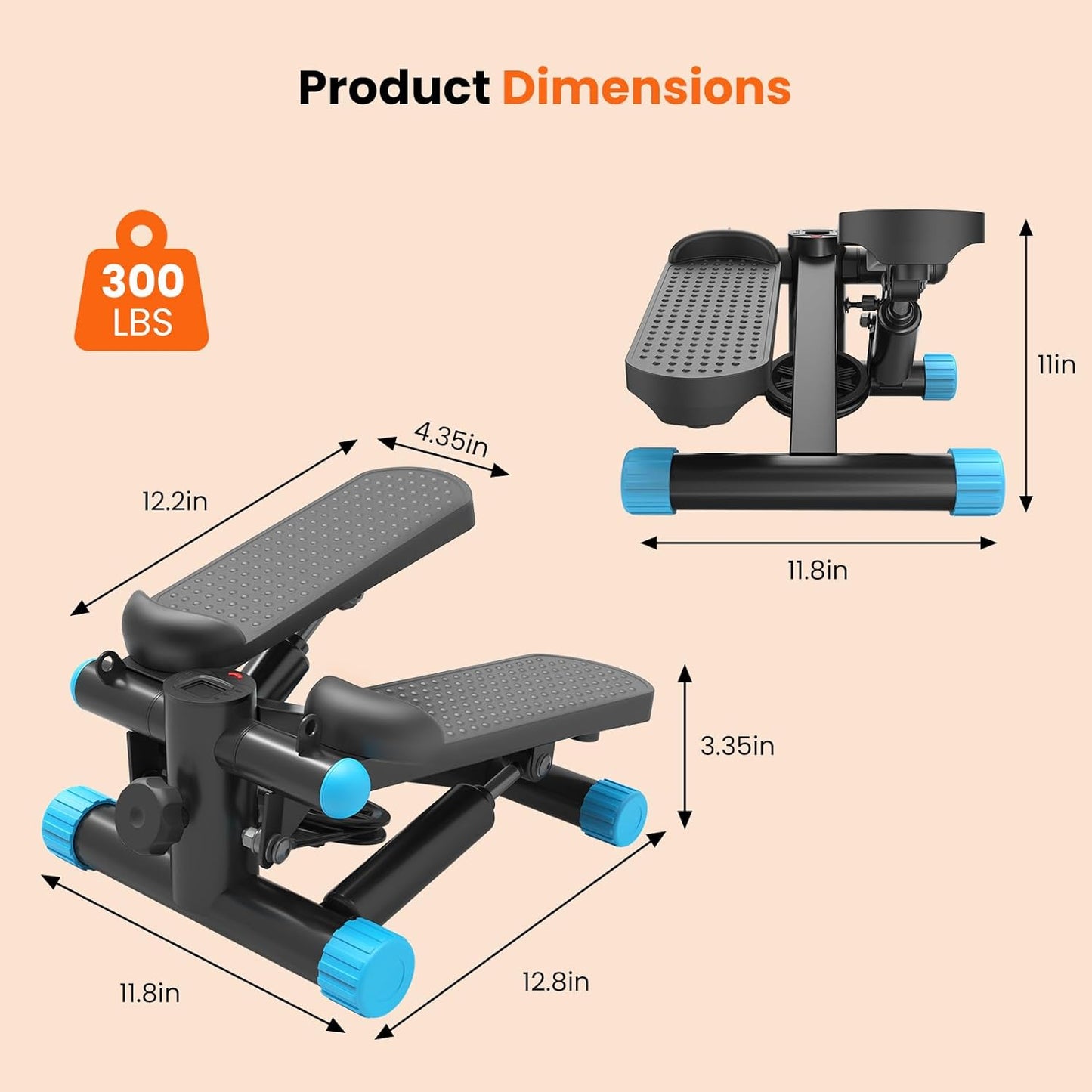 Mini Stair Steppers with Resistance Bands for Exercise at Home, Portable Exercise Twist Stepper Machine for Full Body Workout, 300LBS Capacity