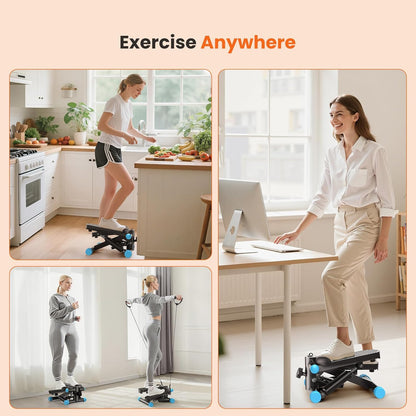 Mini Stair Steppers with Resistance Bands for Exercise at Home, Portable Exercise Twist Stepper Machine for Full Body Workout, 300LBS Capacity