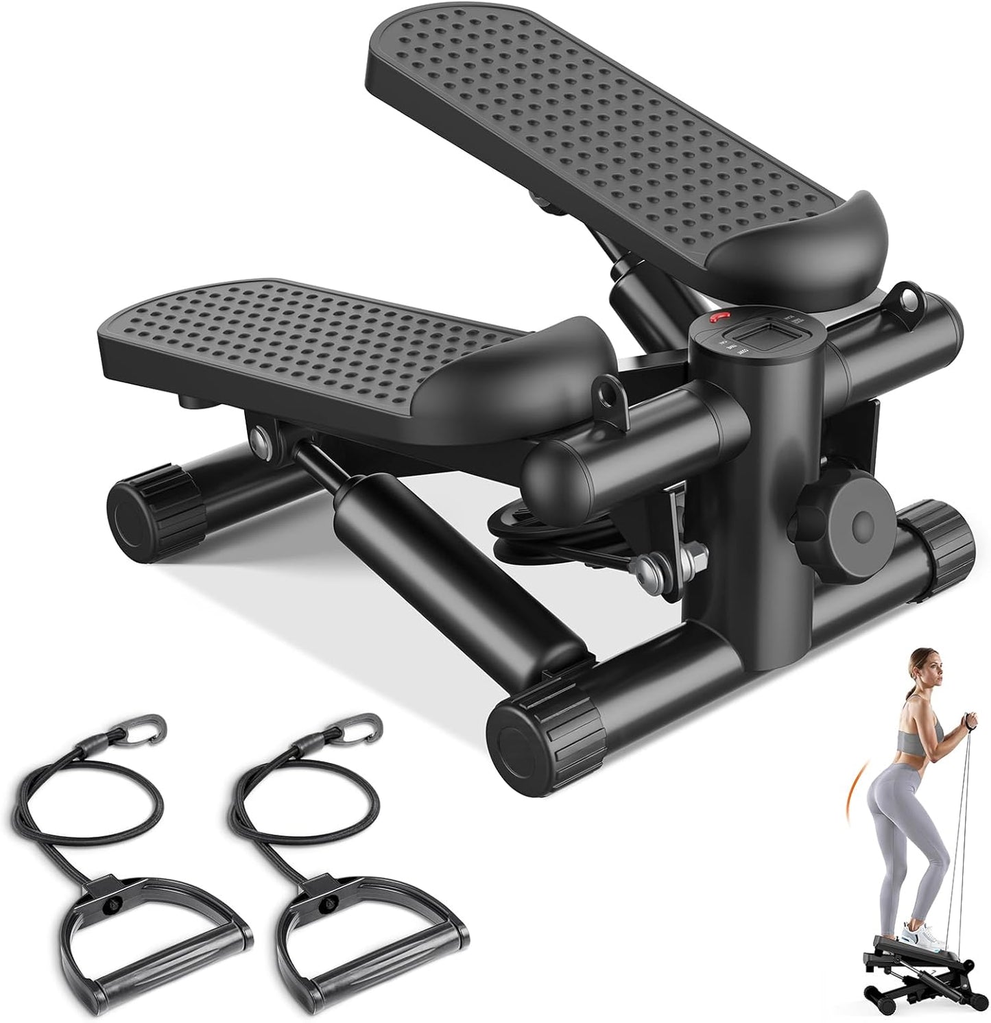 Mini Stair Steppers with Resistance Bands for Exercise at Home, Portable Exercise Twist Stepper Machine for Full Body Workout, 300LBS Capacity