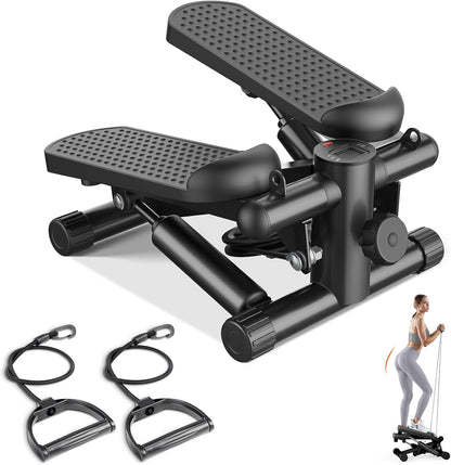 Mini Stair Steppers with Resistance Bands for Exercise at Home, Portable Exercise Twist Stepper Machine for Full Body Workout, 300LBS Capacity