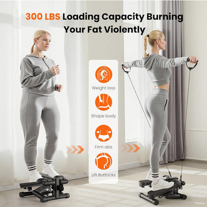 Mini Stair Steppers with Resistance Bands for Exercise at Home, Portable Exercise Twist Stepper Machine for Full Body Workout, 300LBS Capacity