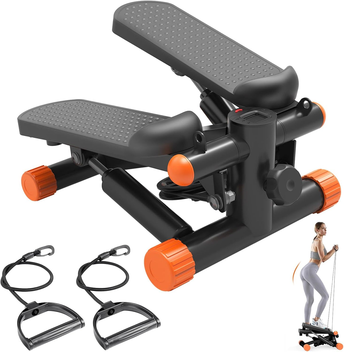 Mini Stair Steppers with Resistance Bands for Exercise at Home, Portable Exercise Twist Stepper Machine for Full Body Workout, 300LBS Capacity