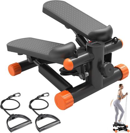 Mini Stair Steppers with Resistance Bands for Exercise at Home, Portable Exercise Twist Stepper Machine for Full Body Workout, 300LBS Capacity