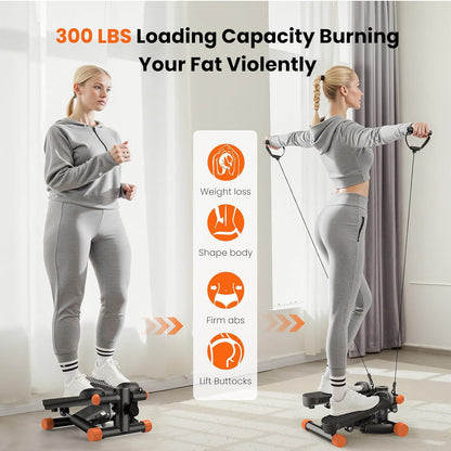 Mini Stair Steppers with Resistance Bands for Exercise at Home, Portable Exercise Twist Stepper Machine for Full Body Workout, 300LBS Capacity