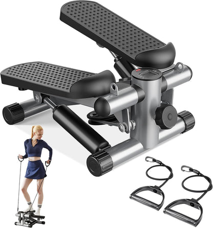 Mini Stair Steppers with Resistance Bands for Exercise at Home, Portable Exercise Twist Stepper Machine for Full Body Workout, 300LBS Capacity