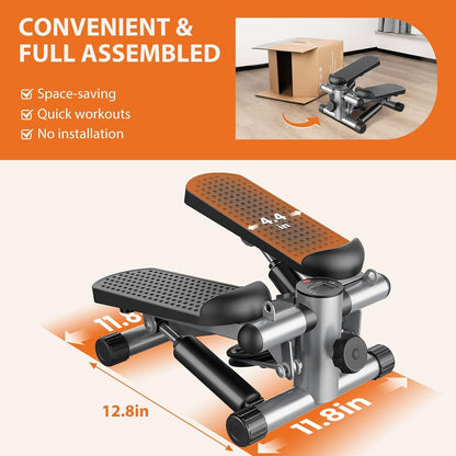Mini Stair Steppers with Resistance Bands for Exercise at Home, Portable Exercise Twist Stepper Machine for Full Body Workout, 300LBS Capacity