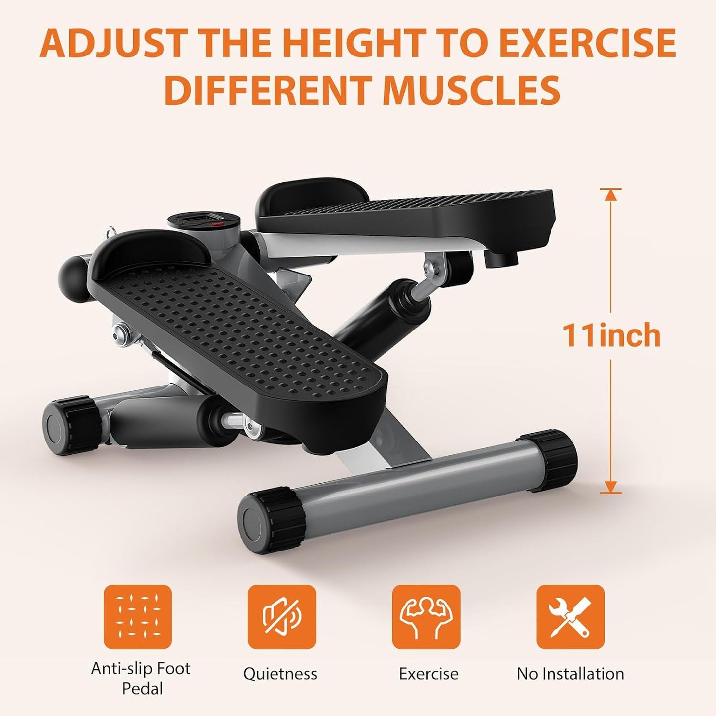 Mini Stair Steppers with Resistance Bands for Exercise at Home, Portable Exercise Twist Stepper Machine for Full Body Workout, 300LBS Capacity