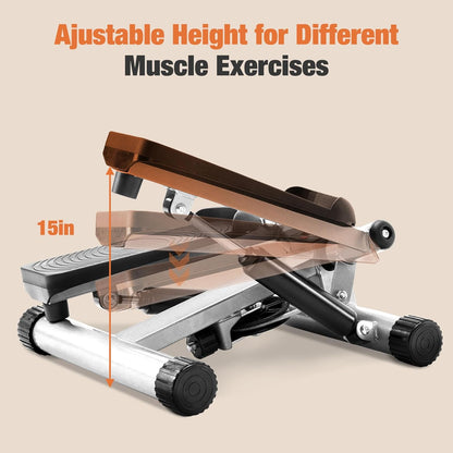 Mini Stair Steppers with Resistance Bands for Exercise at Home, Portable Exercise Twist Stepper Machine for Full Body Workout, 300LBS Capacity