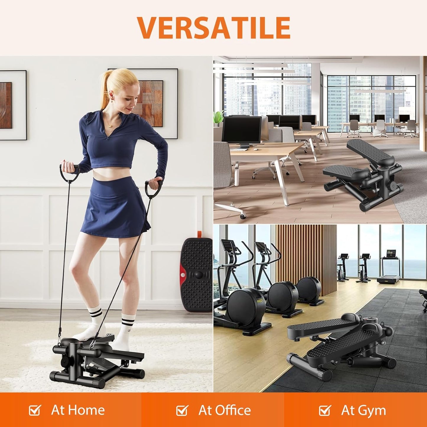 Mini Stair Steppers with Resistance Bands for Exercise at Home, Portable Exercise Twist Stepper Machine for Full Body Workout, 300LBS Capacity