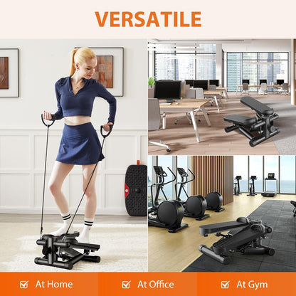 Mini Stair Steppers with Resistance Bands for Exercise at Home, Portable Exercise Twist Stepper Machine for Full Body Workout, 300LBS Capacity