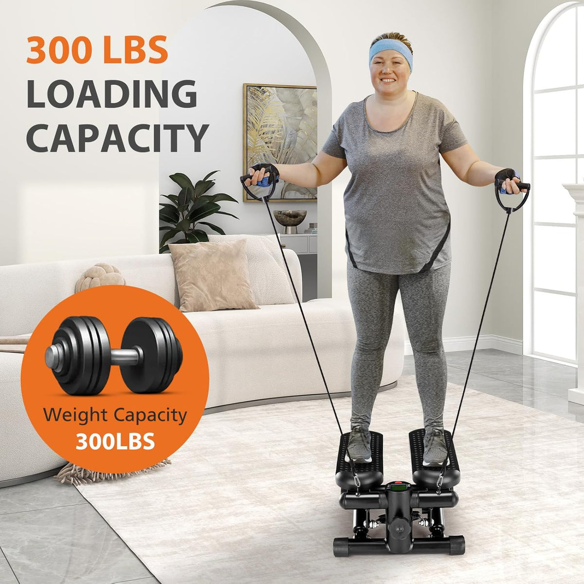 Mini Stair Steppers with Resistance Bands for Exercise at Home, Portable Exercise Twist Stepper Machine for Full Body Workout, 300LBS Capacity