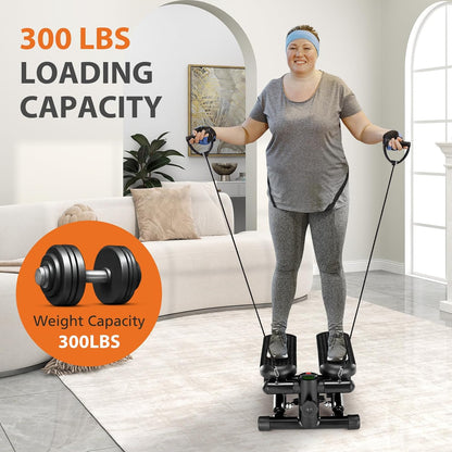 Mini Stair Steppers with Resistance Bands for Exercise at Home, Portable Exercise Twist Stepper Machine for Full Body Workout, 300LBS Capacity