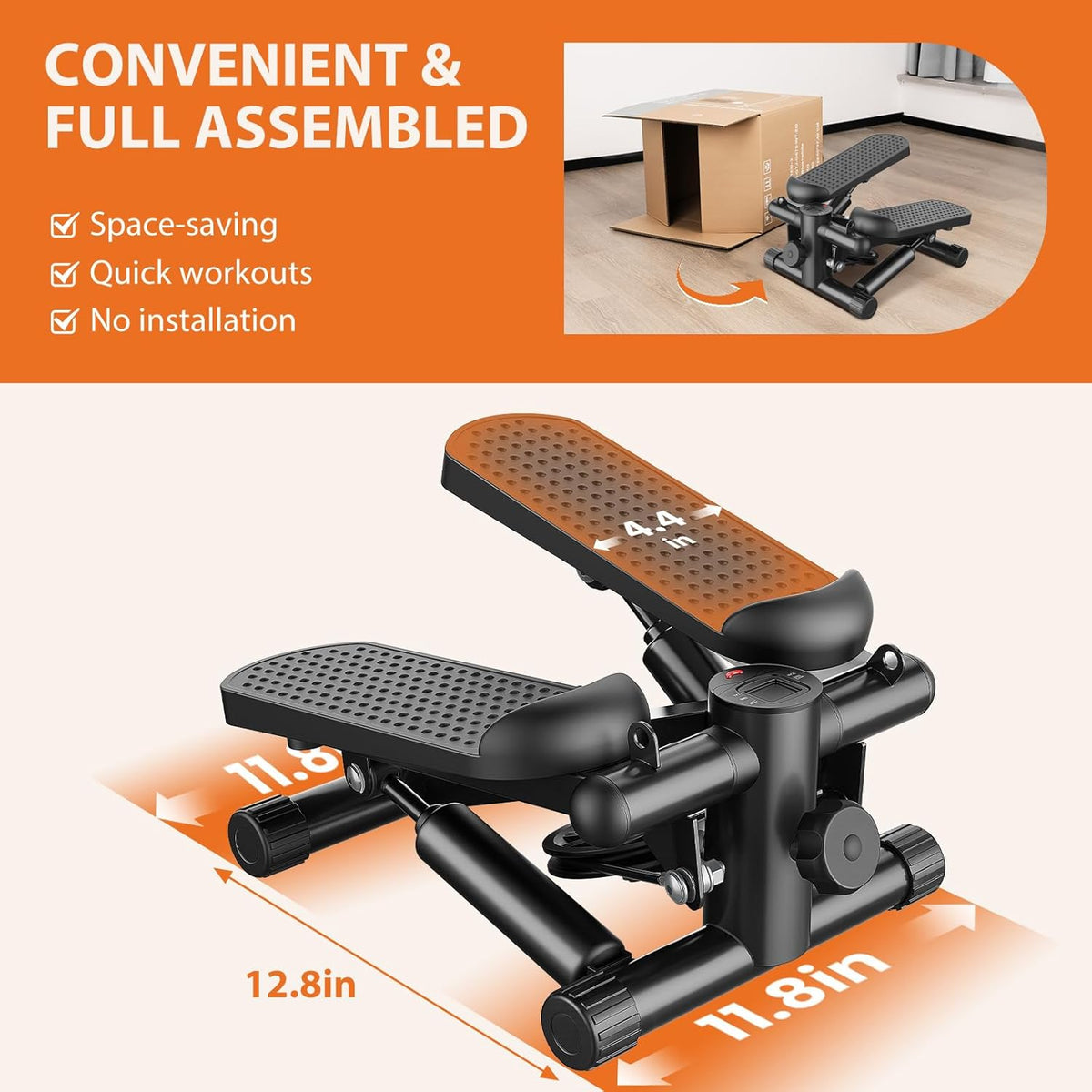 Mini Stair Steppers with Resistance Bands for Exercise at Home, Portable Exercise Twist Stepper Machine for Full Body Workout, 300LBS Capacity