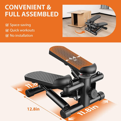 Mini Stair Steppers with Resistance Bands for Exercise at Home, Portable Exercise Twist Stepper Machine for Full Body Workout, 300LBS Capacity