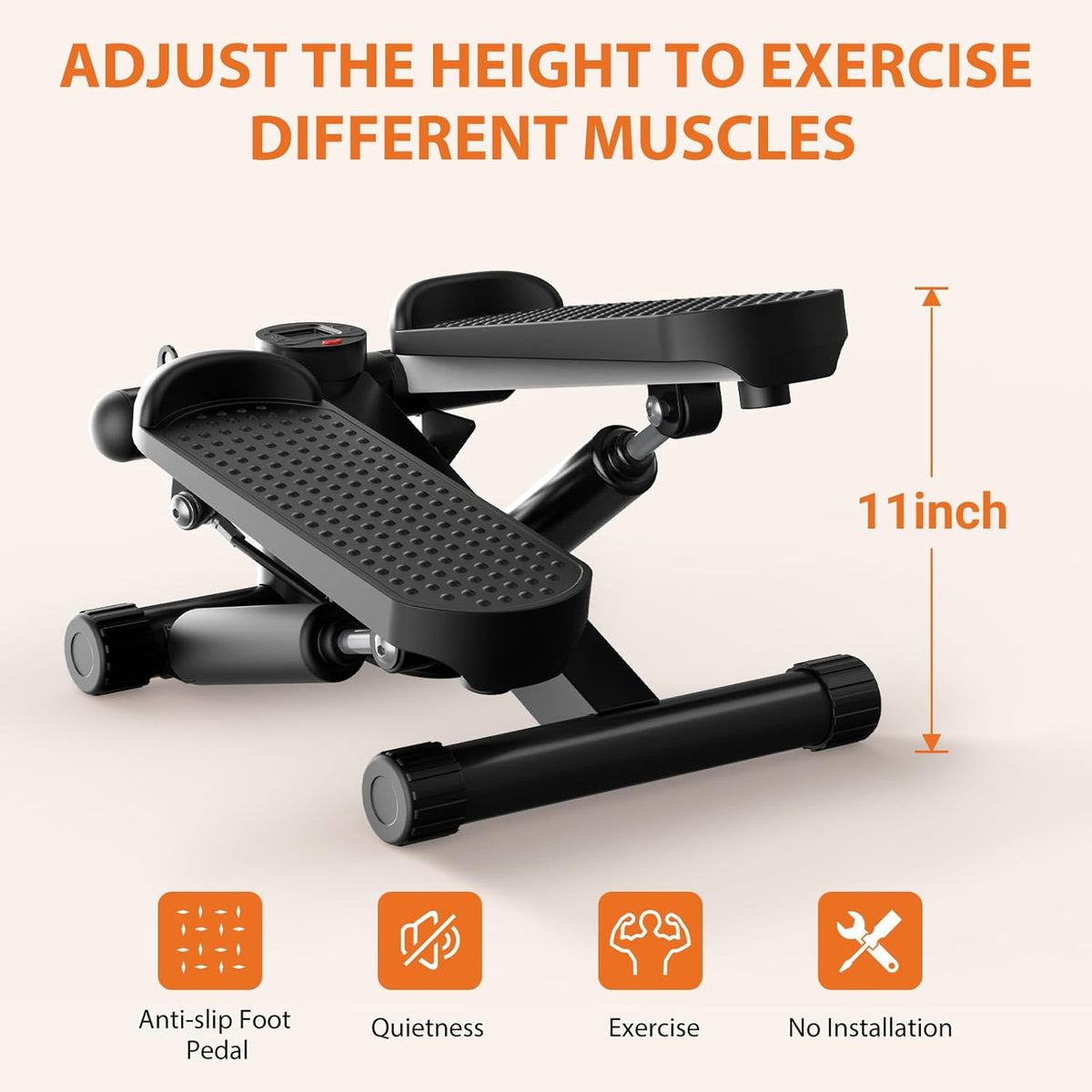 Mini Stair Steppers with Resistance Bands for Exercise at Home, Portable Exercise Twist Stepper Machine for Full Body Workout, 300LBS Capacity