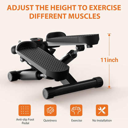 Mini Stair Steppers with Resistance Bands for Exercise at Home, Portable Exercise Twist Stepper Machine for Full Body Workout, 300LBS Capacity