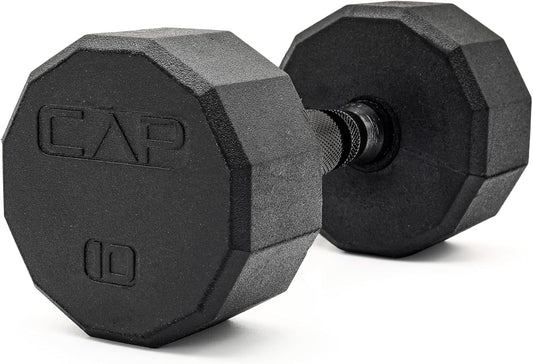 Rubber Coated Dumbbell Weights, Free Weights for Home Gym Strength Training, Anti-Roll Hex Dumbbells with Black, Chrome & Comfort Grip Handles, Singles