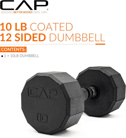 Rubber Coated Dumbbell Weights, Free Weights for Home Gym Strength Training, Anti-Roll Hex Dumbbells with Black, Chrome & Comfort Grip Handles, Singles